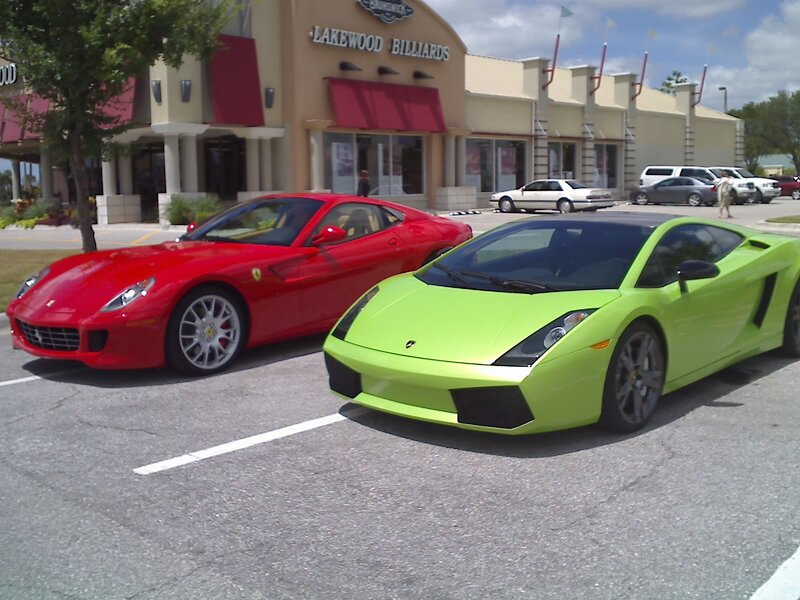 Supercars in a parking lot