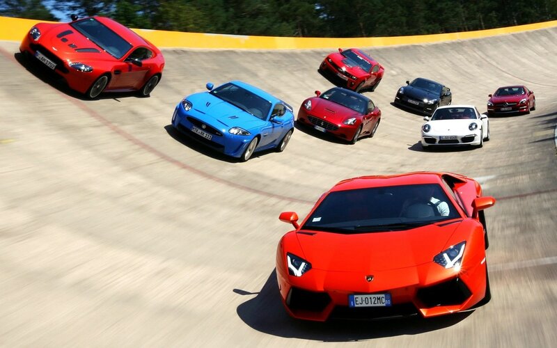 Supercars on a racetrack