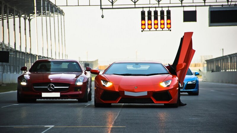 Supercars on a racetrack