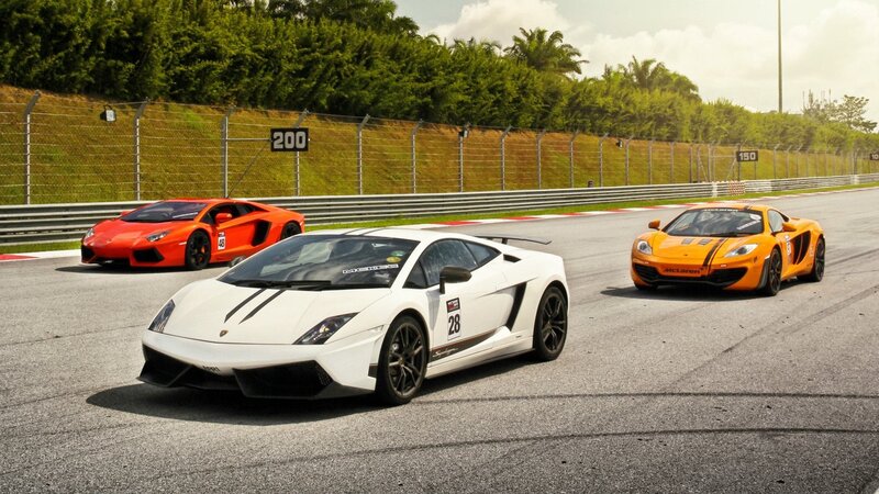 Supercars on a racetrack