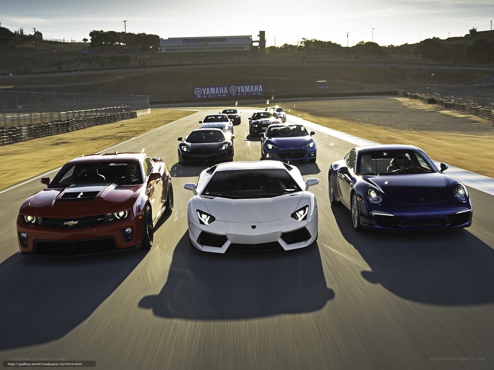Supercars on a racetrack