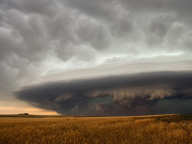 Supercell Thunderstorm — Gray, Dramatic, Afternoon, Photograph, Field, Clouds