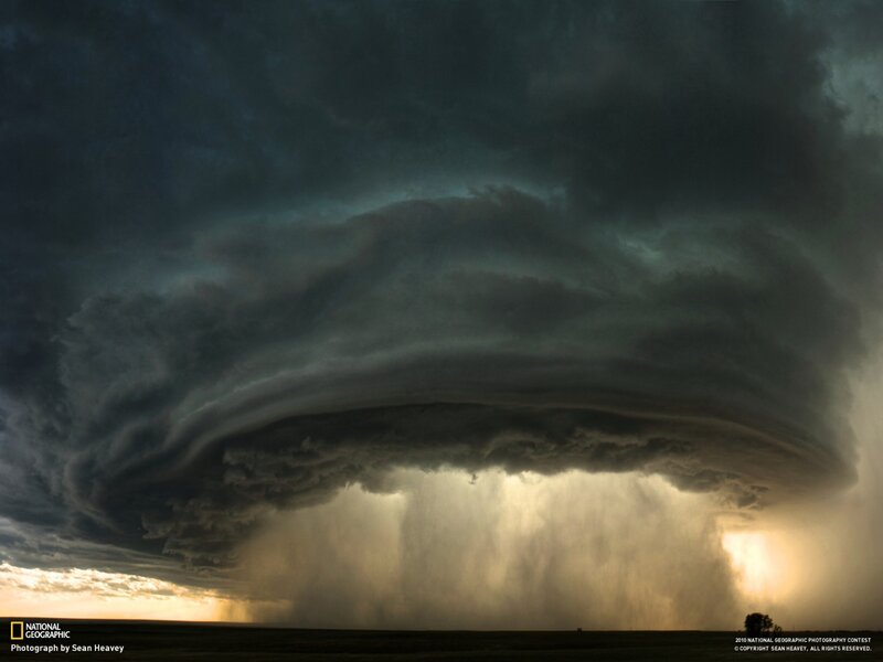 Supercell Thunderstorm — Gray, Dramatic, Sunset, Photograph, Clouds, Rain