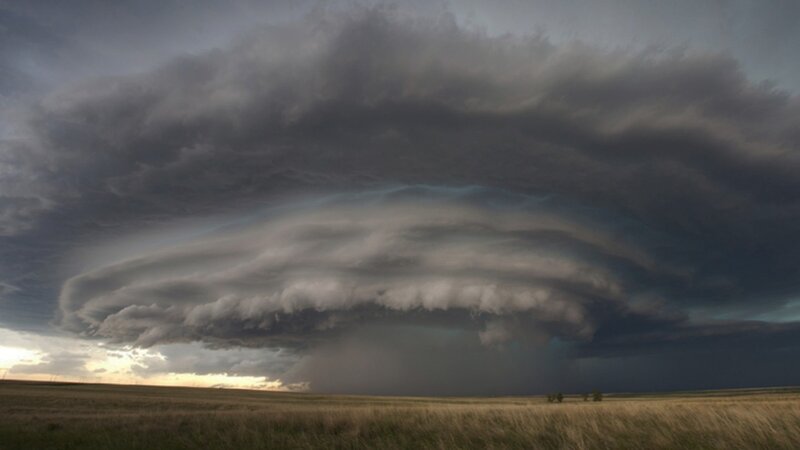 Supercell Thunderstorm — Gray, Dramatic, Sunset, Photograph, Grassland