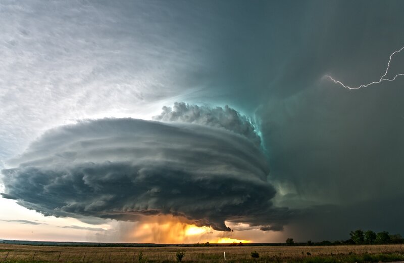 Supercell Thunderstorm — Gray, Dramatic, Sunset, Photograph, Lightning