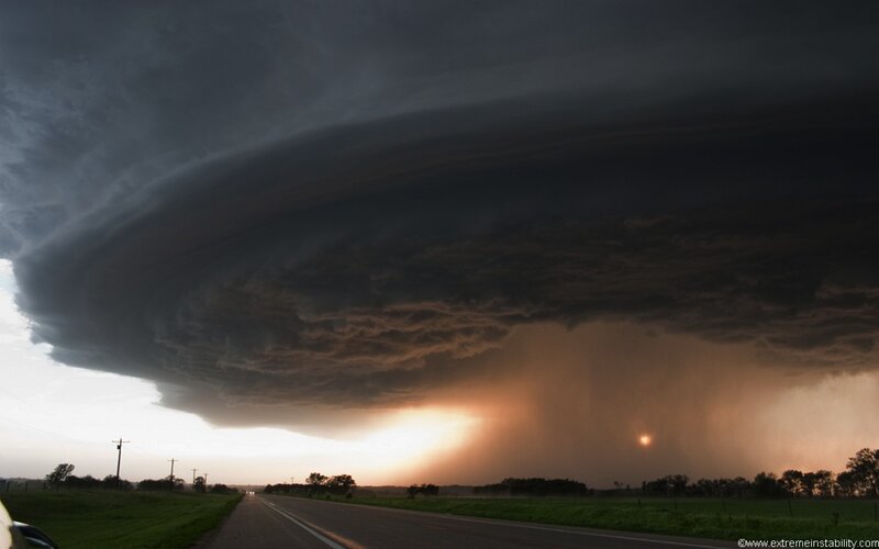 Supercell Thunderstorm — Gray, Dramatic, Sunset, Photograph, Road, Clouds