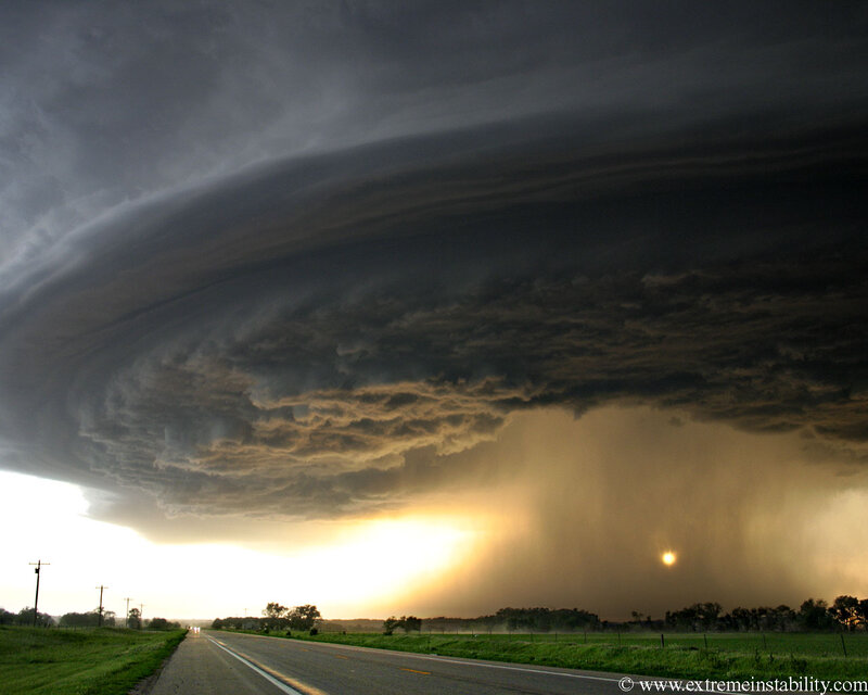 Supercell Thunderstorm — Gray, Dramatic, Sunset, Photograph, Road, Fields