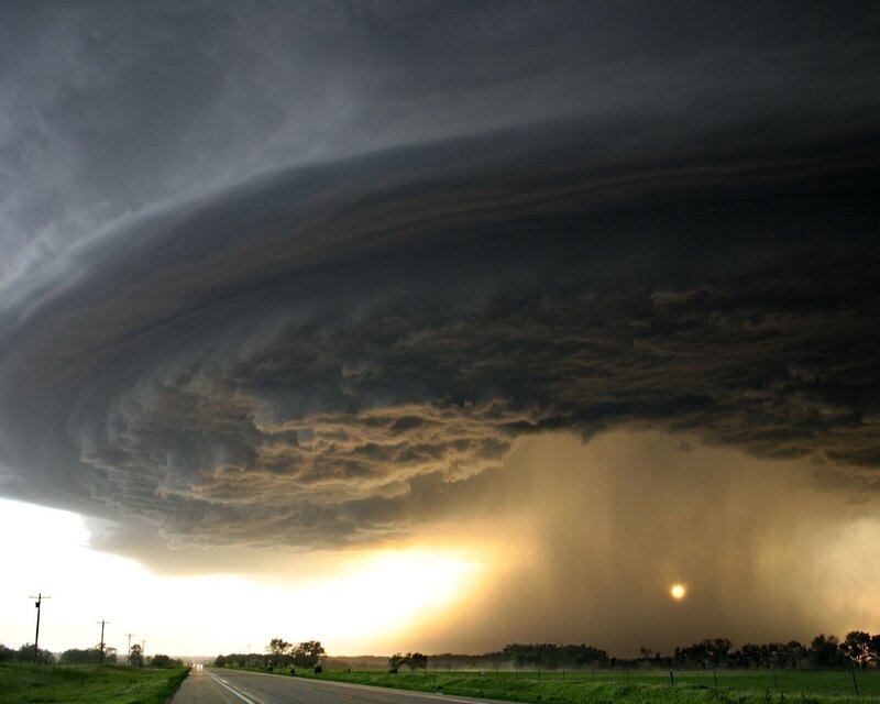 Supercell Thunderstorm — Gray, Dramatic, Sunset, Photograph, Road