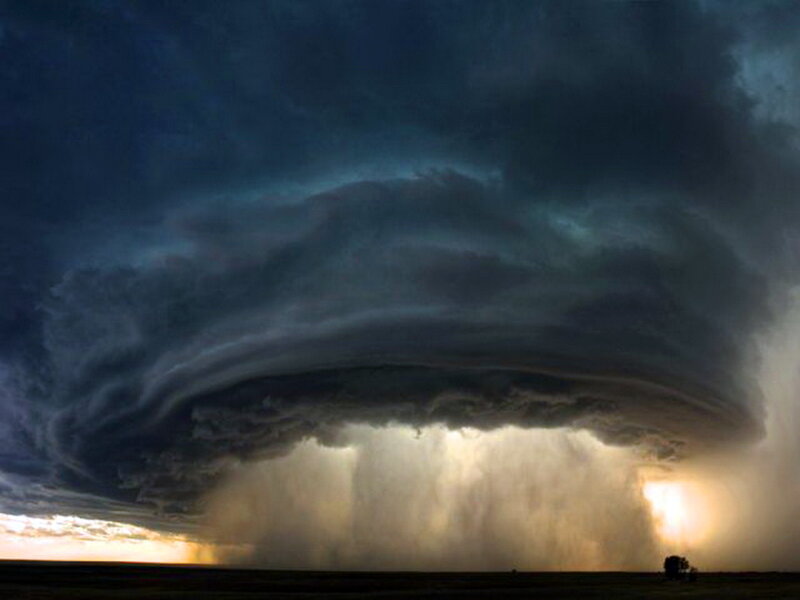 Supercell Thunderstorm — Gray, Dramatic, Sunset, Photograph