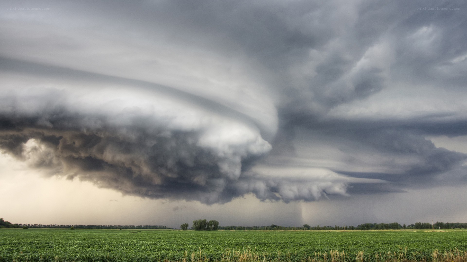 Supercell thunderstorm over farmland
