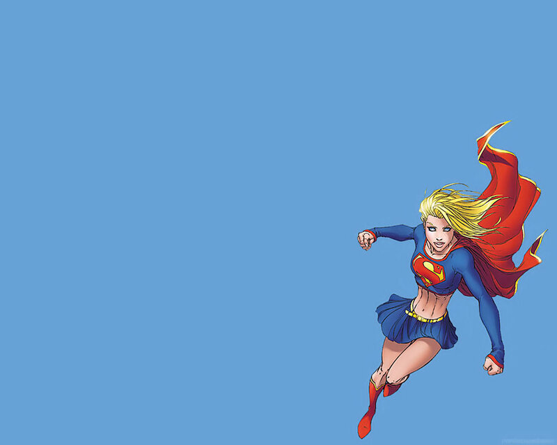Supergirl flying in blue sky