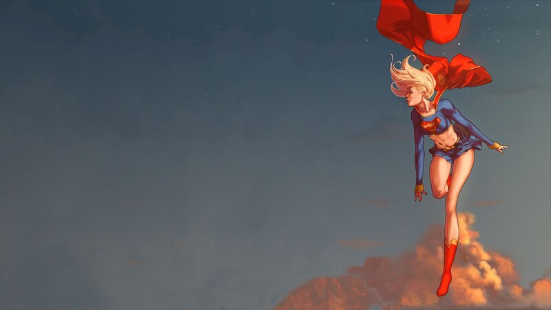 Supergirl flying in the sky