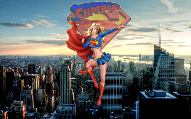 Supergirl Flying over City — Blue