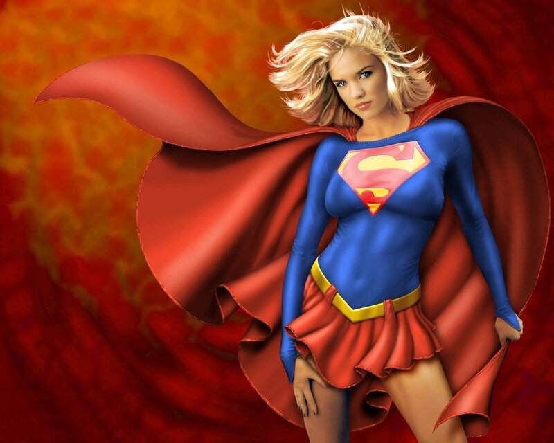 Supergirl in blue and red