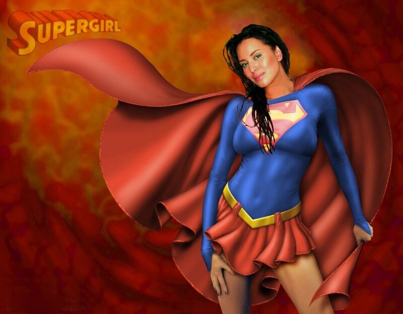 SuperGirl in blue and red