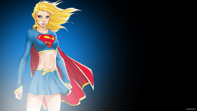 Supergirl in blue and red