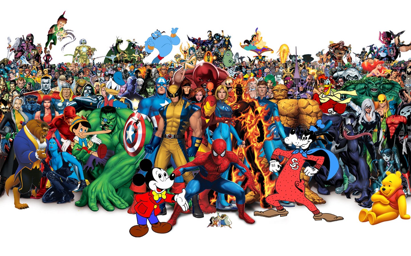 Superhero and cartoon character collage