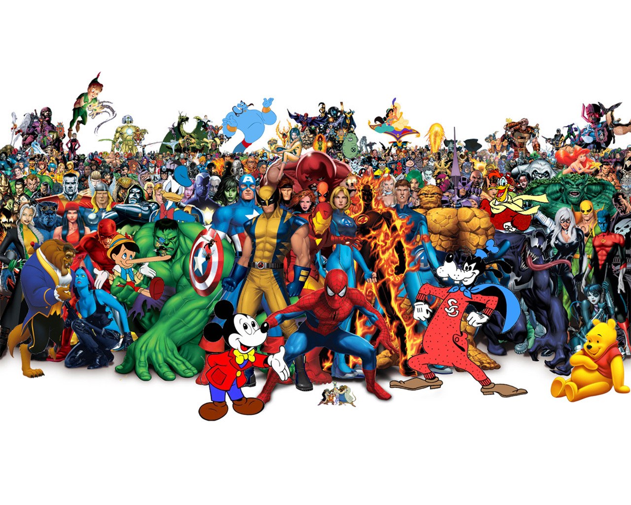 superhero and cartoon character collage