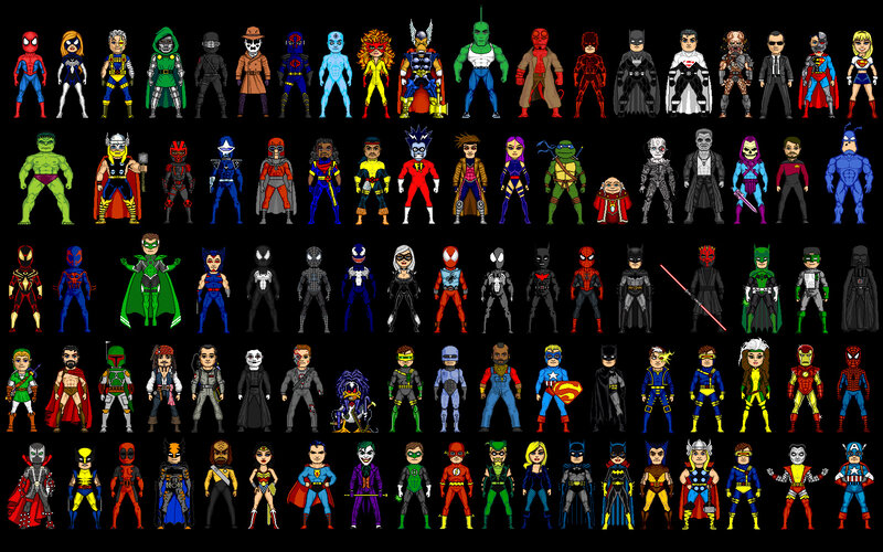 Superhero and villain pixel art collection