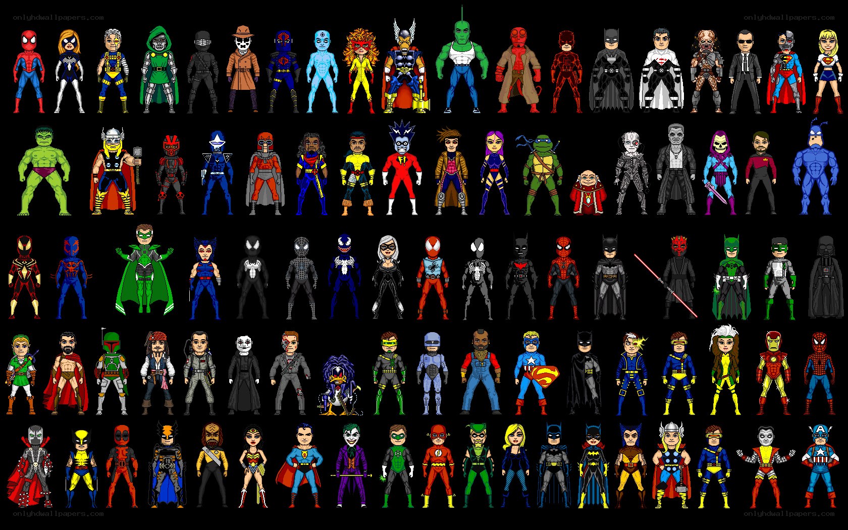Superhero and villain pixel art collection