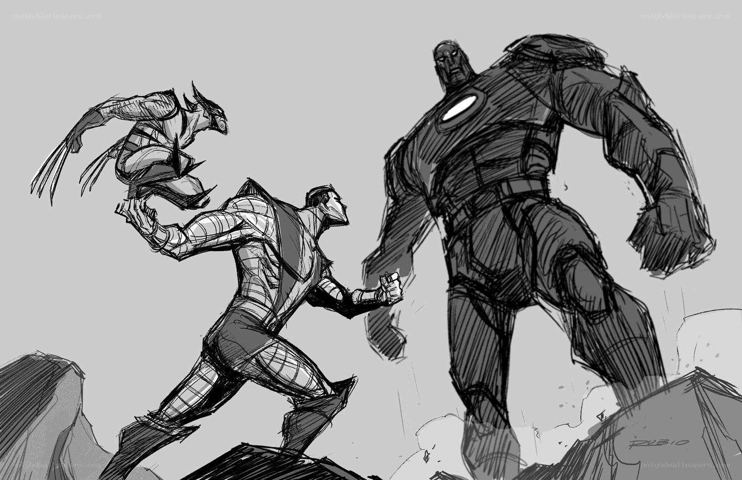 superhero battle sketch