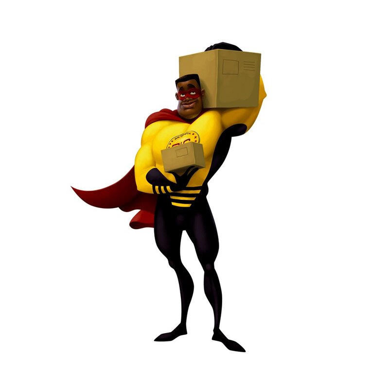 superhero carrying packages