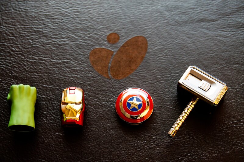 superhero collectibles on leather