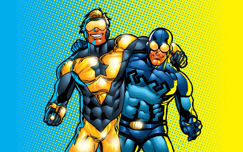 superhero duo in pop art style