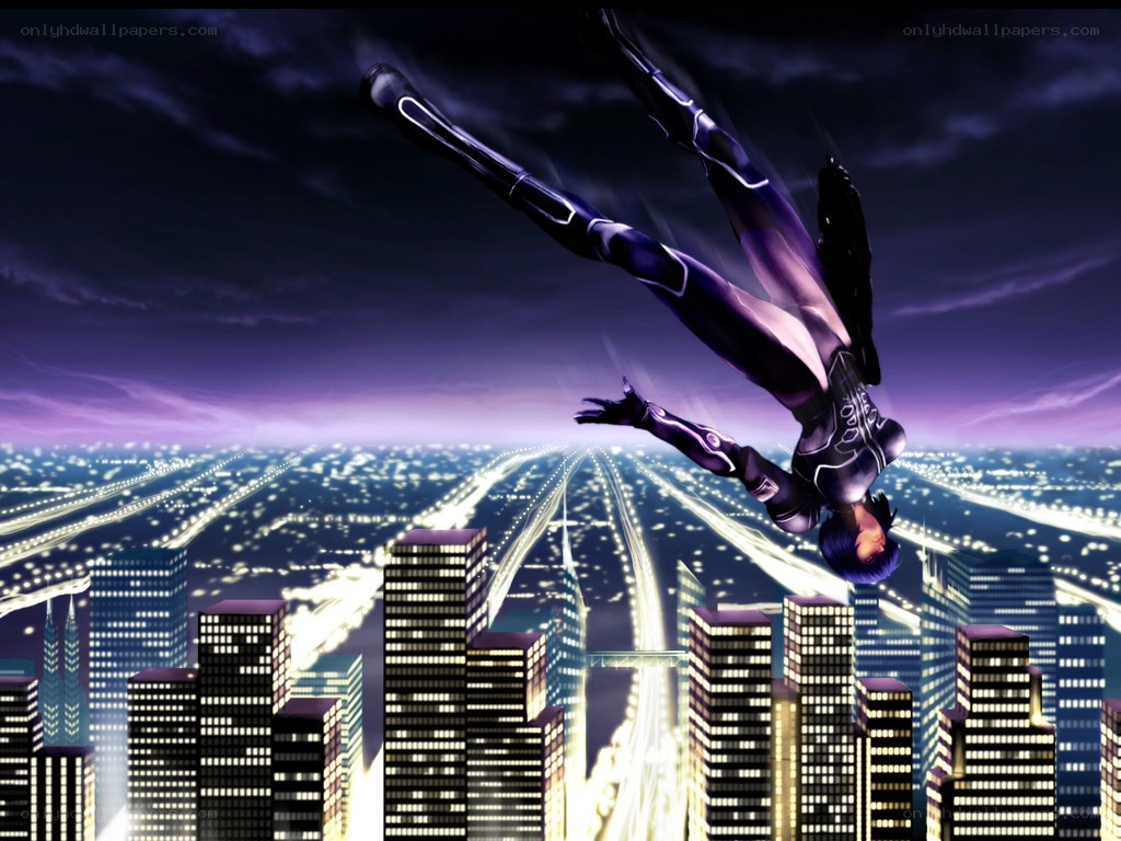 superhero falling over city