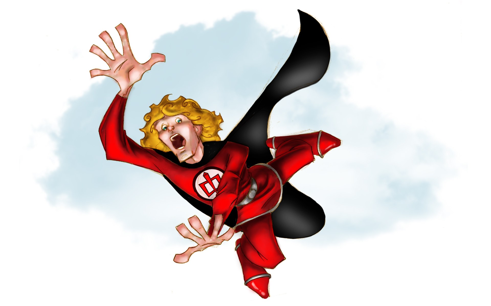 superhero falling through sky