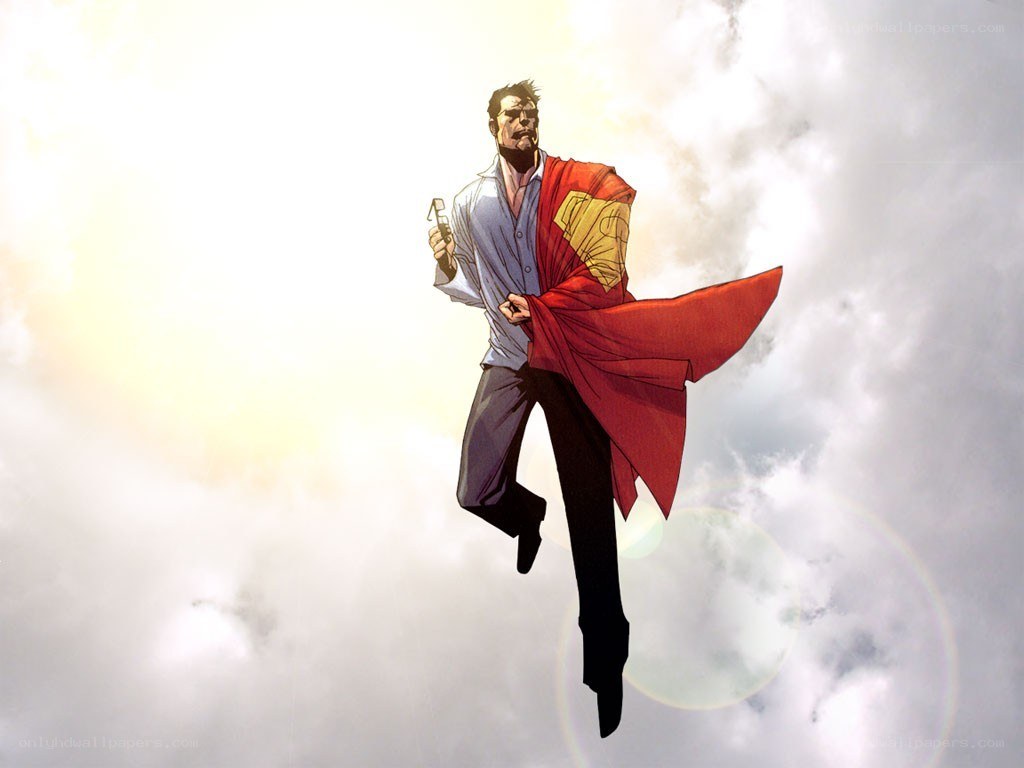 superhero flying in clouds