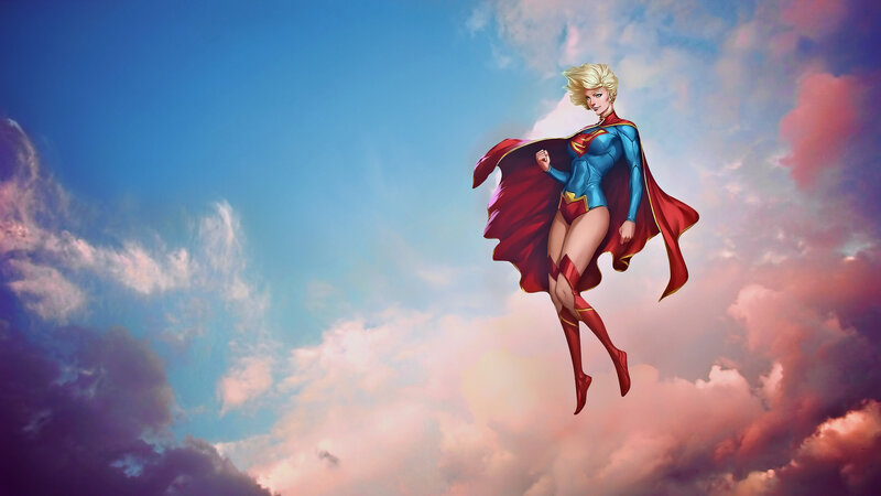 Superhero Flying in Sky — Blue, Dramatic, Sunset