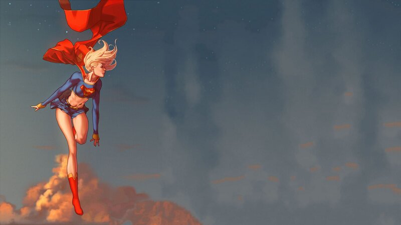 Superhero Flying in Sky — Blue, Dramatic
