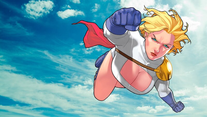 Superhero Flying in Sky — Blue, Dynamic