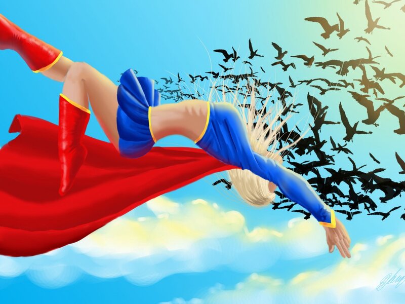 Superhero Flying in Sky — Blue