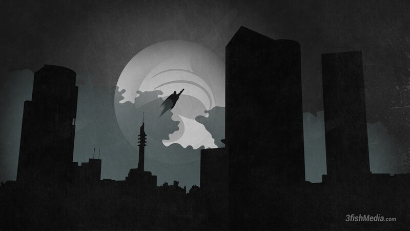 Superhero Flying over City — Black