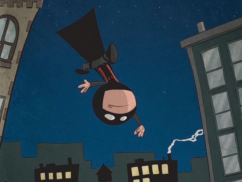 Superhero Flying over City — Blue
