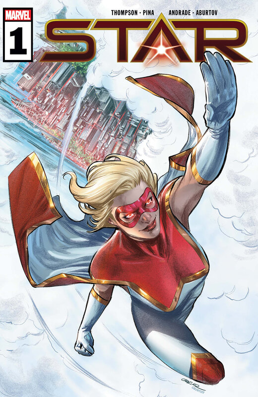 Superhero Flying over City — Red