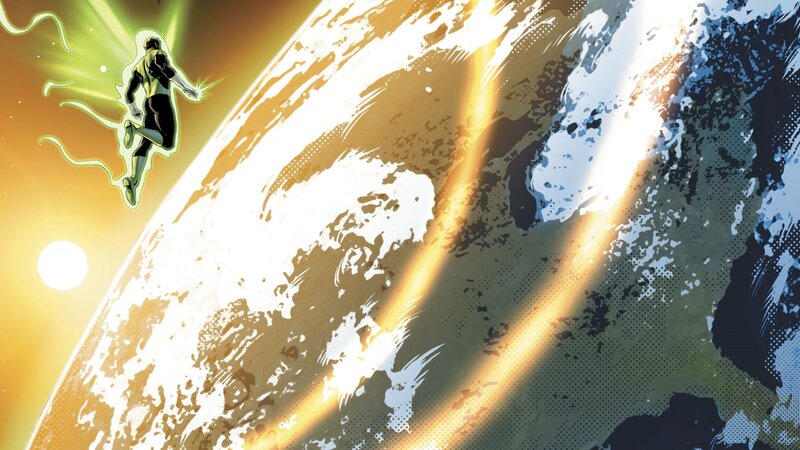 Superhero Flying over Planet