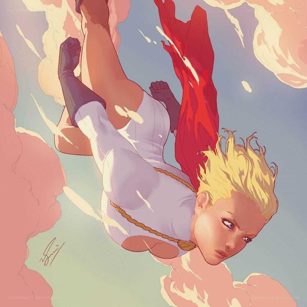 superhero flying through clouds