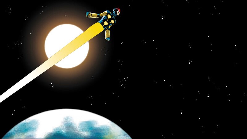 superhero flying through space