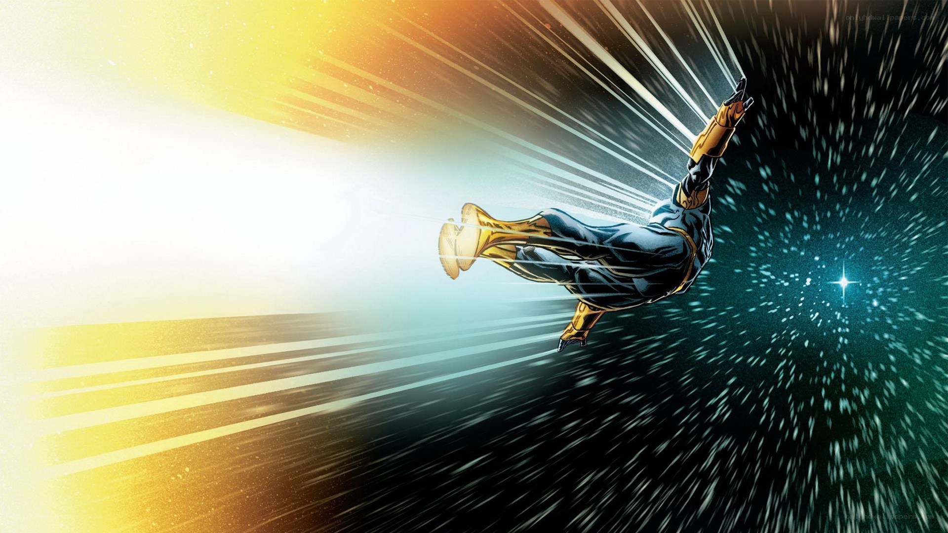 superhero flying through space