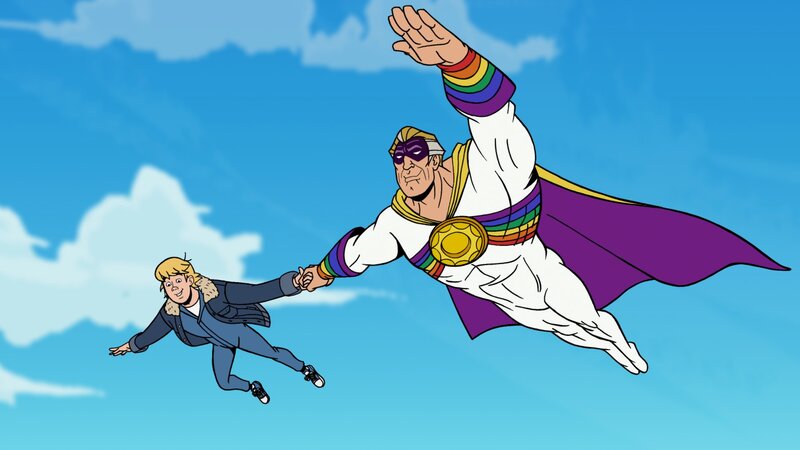 Superhero Flying with Boy
