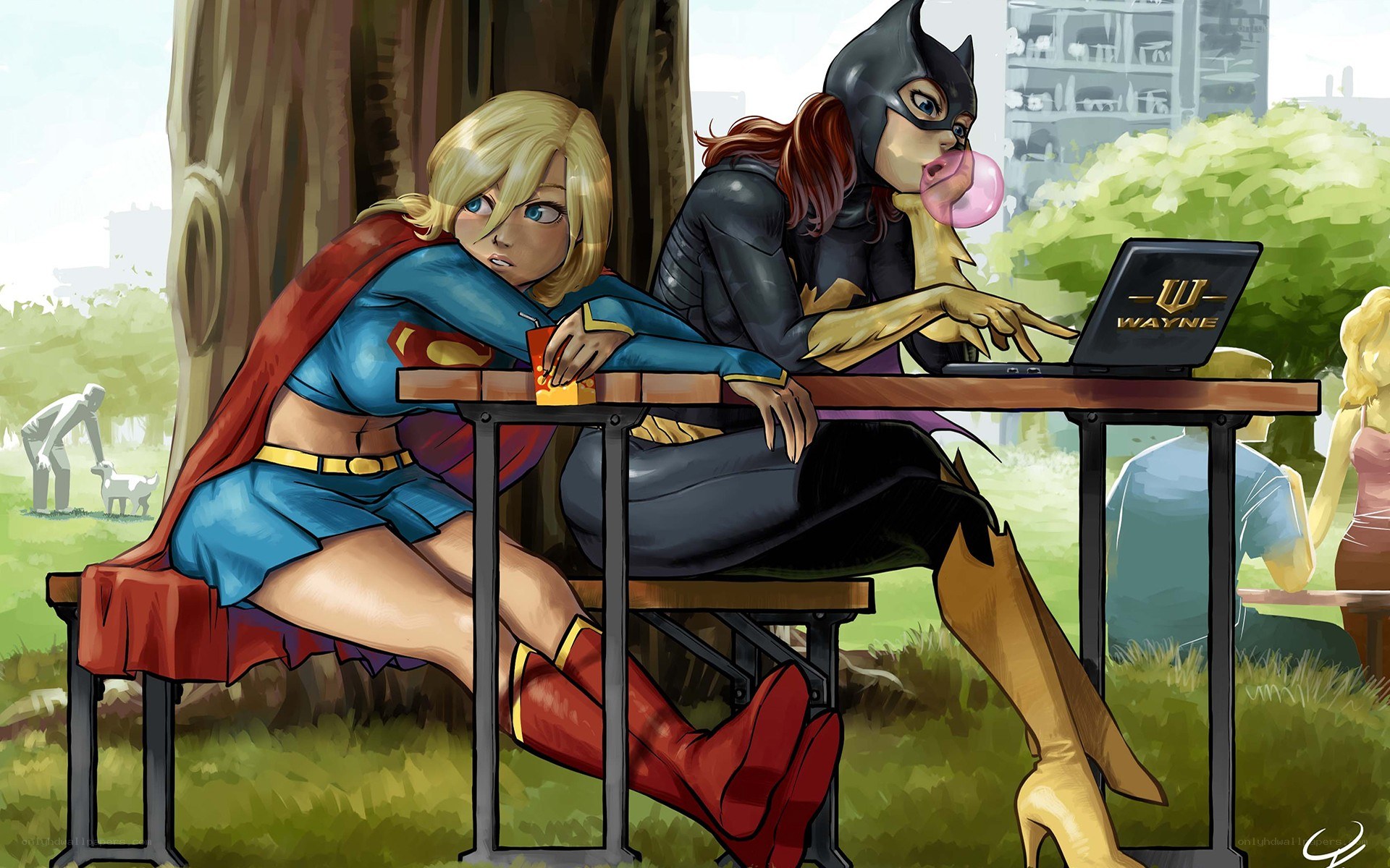 Superhero friends in park