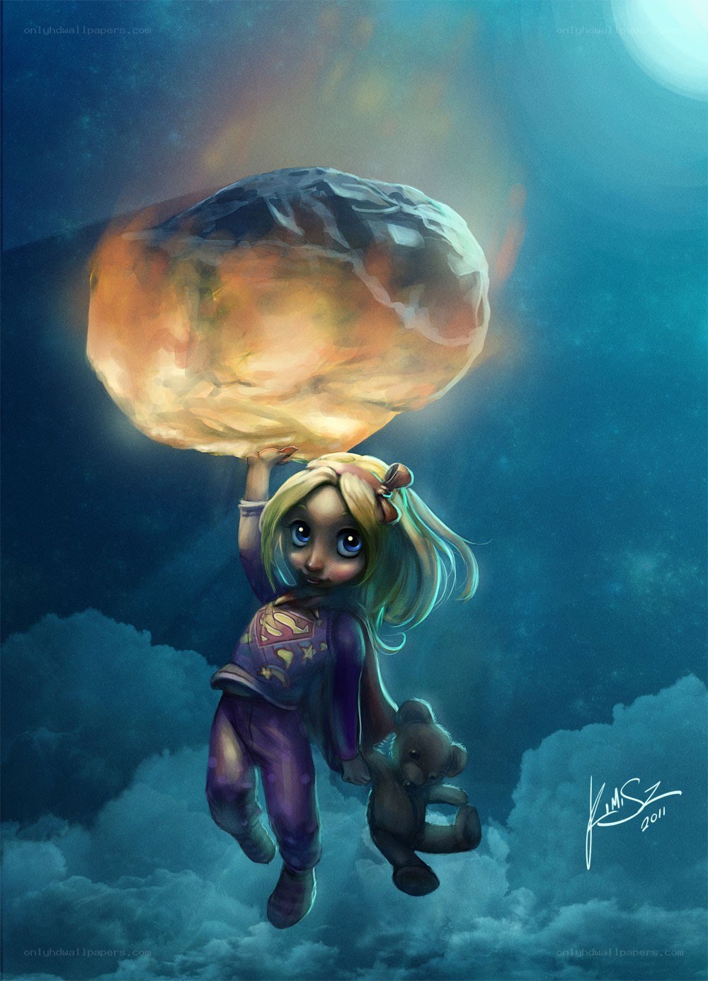 Superhero girl with teddy bear