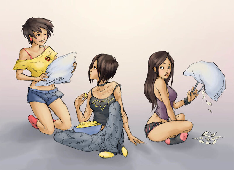 Superhero girls pillow fight