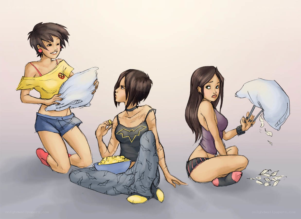 Superhero girls pillow fight