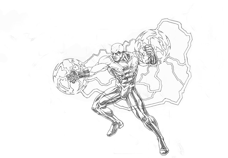 Superhero Holding Energy Spheres