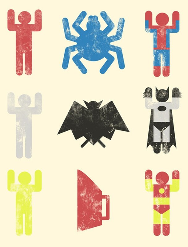 superhero icons in stick figure style
