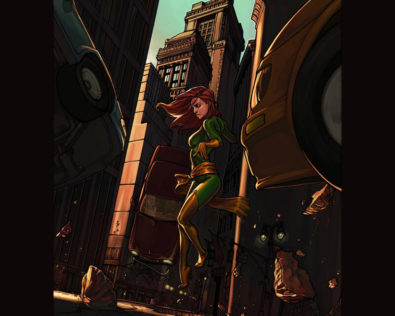 superhero in a cityscape